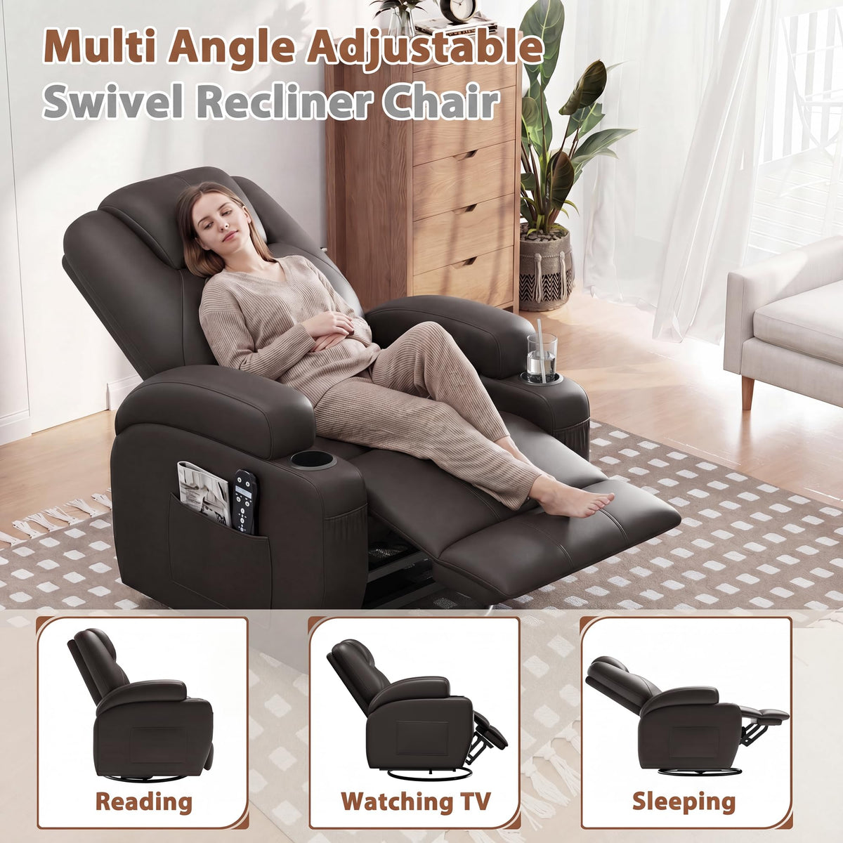 Swivel Rocker Recliner Chair with Vibration Massage M4958