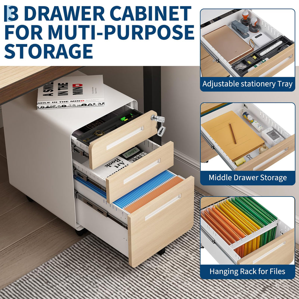 3 Drawer Mobile Metal File Cabinet with Lock O242