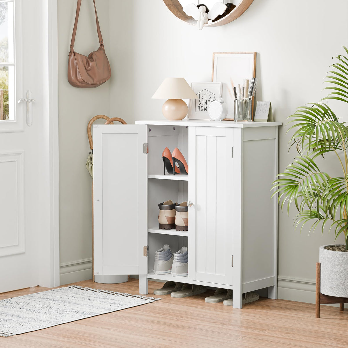 Bathroom Floor Storage Cabinet with Adjustable Shelf and Double Door C38084
