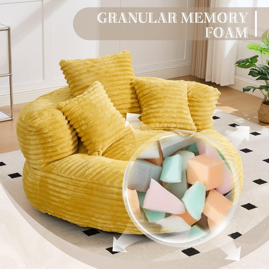Oversized Corduroy Bean Bag Chair with 3 Pillows J317806