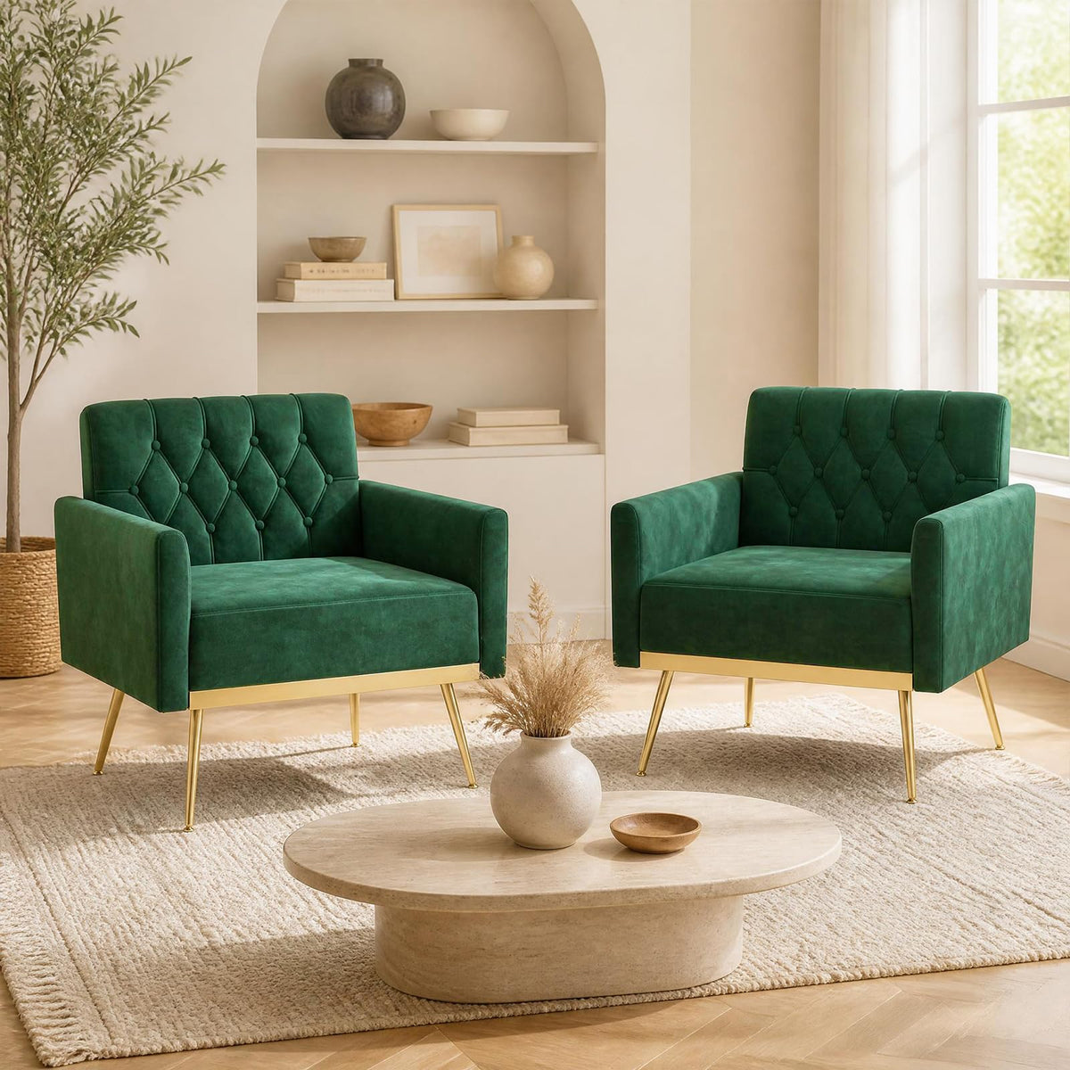 Velvet Accent Chair Set of 2 Emerald Green L58528