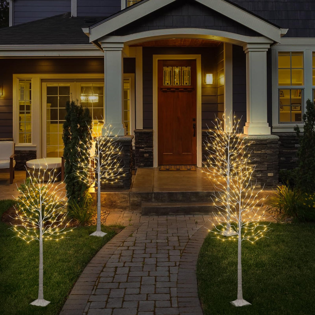 Set of 2 6 feet Lighted Birch Tree 160 LED Warm White U337740