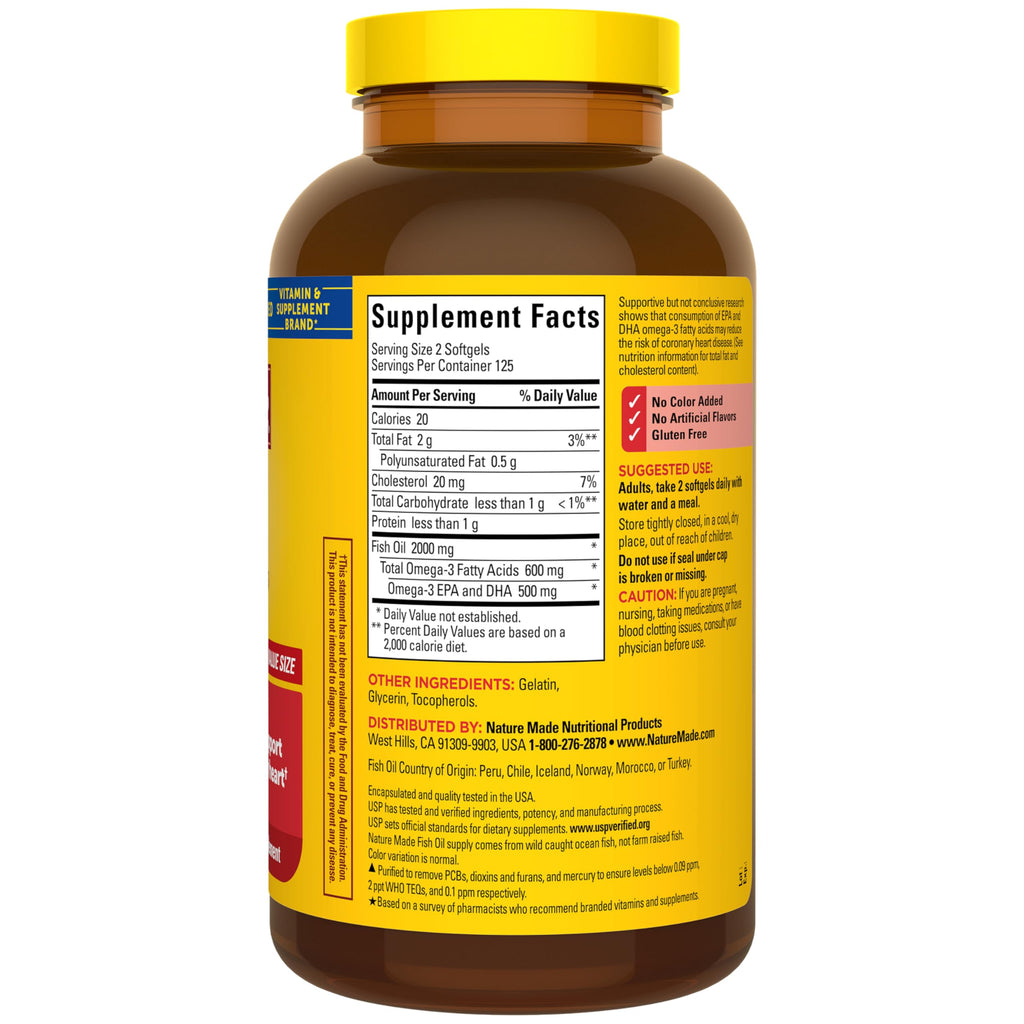 Fish Oil Omega 3 Supplements 2000mg 250 Softgels V4974