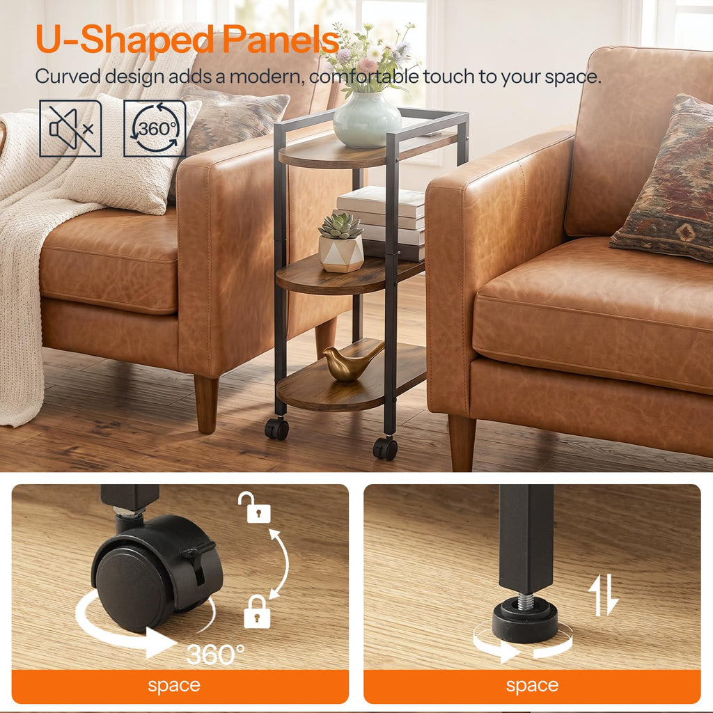 Rolling Narrow Side Table with Charging Station A651
