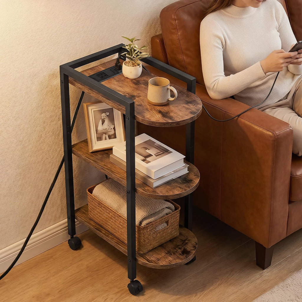 Rolling Narrow Side Table with Charging Station A651