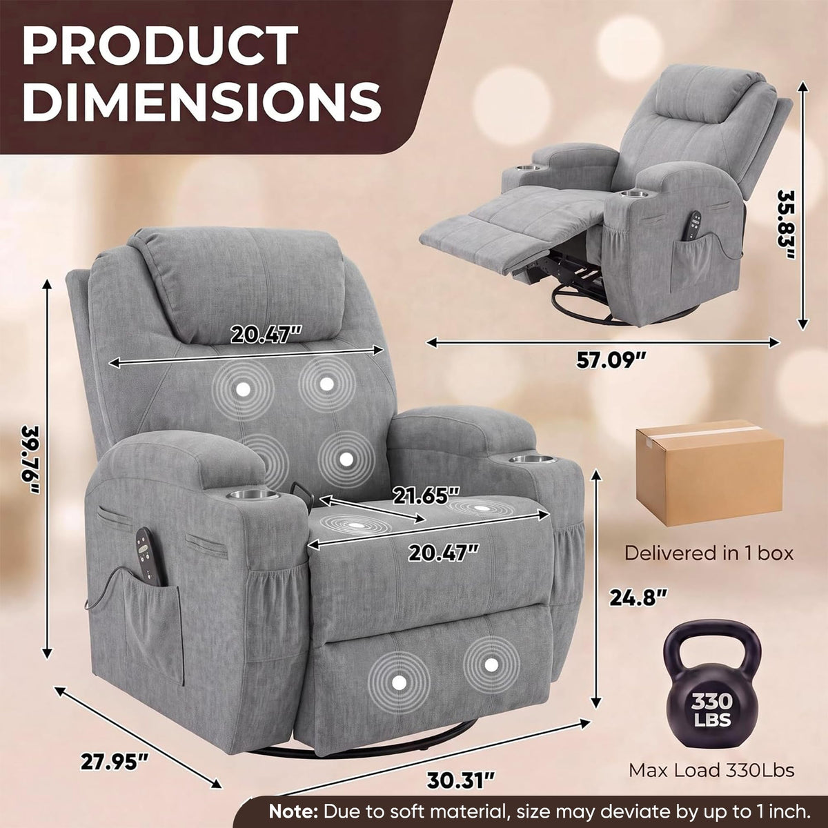 Small Swivel Rocker Recliner with Massage P598