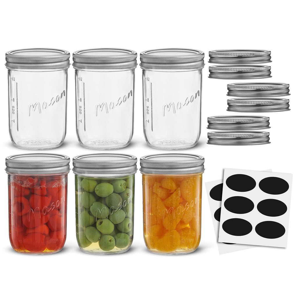 16 Oz 6-Pack Wide Mouth Glass Mason Jars with Lids C7301