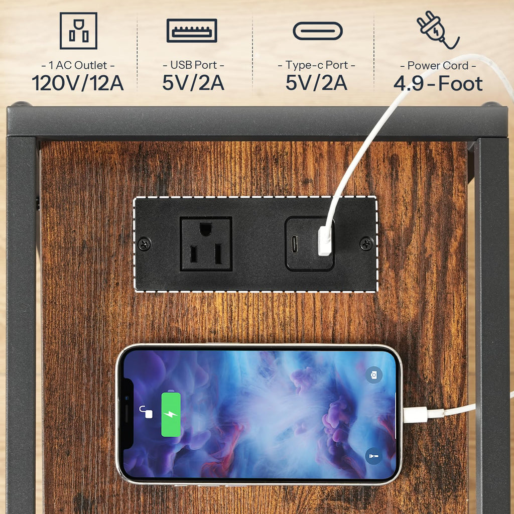 Rolling Narrow Side Table with Charging Station A651