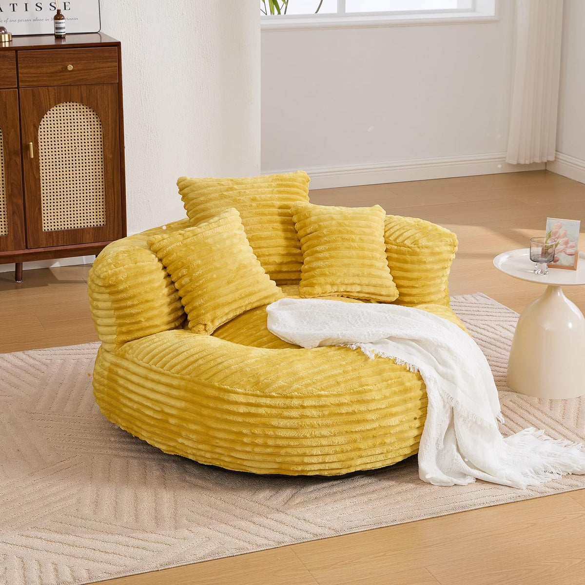 Oversized Corduroy Bean Bag Chair with 3 Pillows J317806
