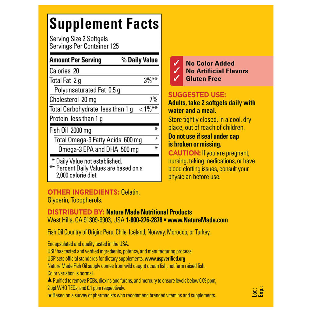 Fish Oil Omega 3 Supplements 2000mg 250 Softgels V4974