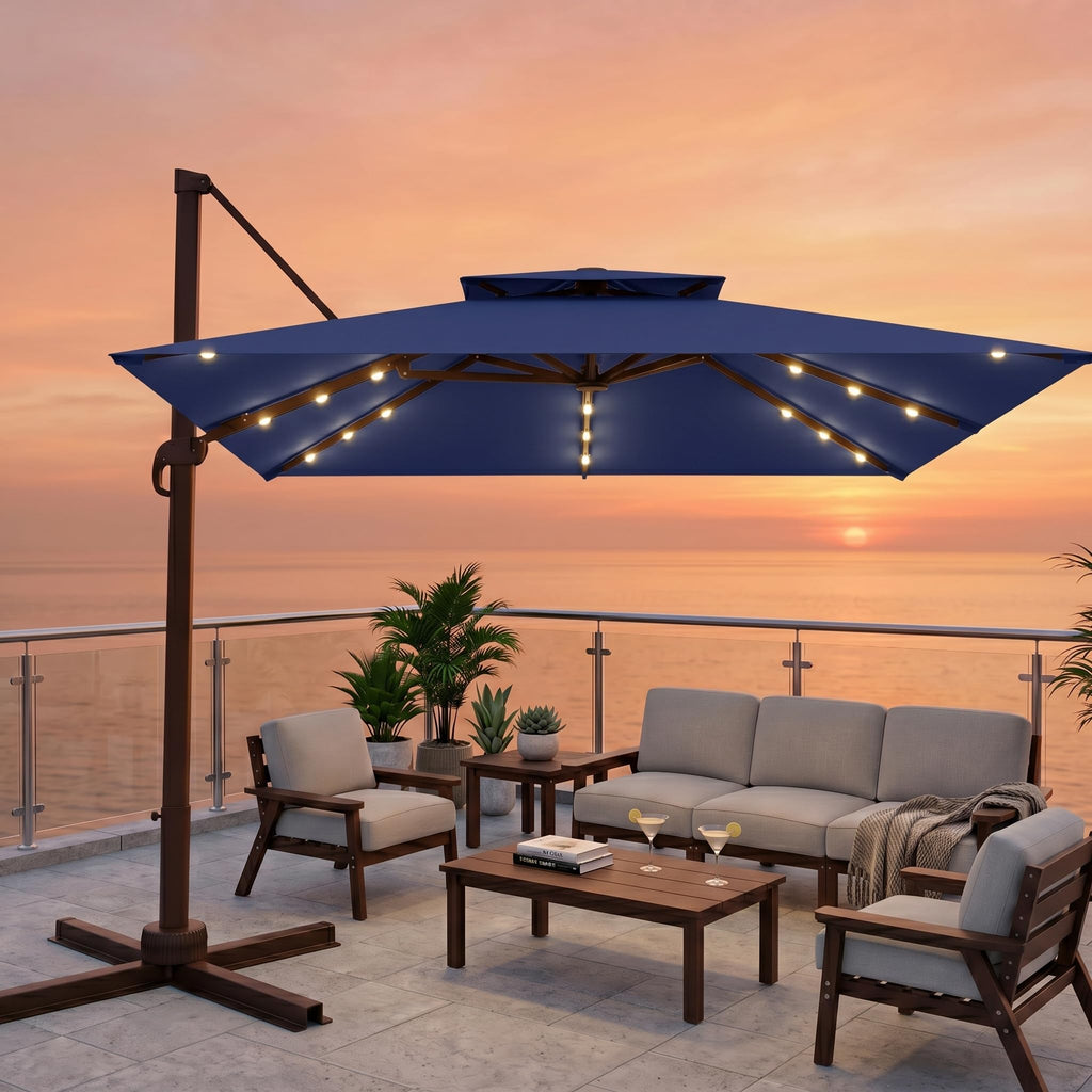 11x11 FT Double-Top Cantilever Patio Umbrella with Lights Z881