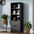 63" H Black Bookshelf with 2 Drawers J9178