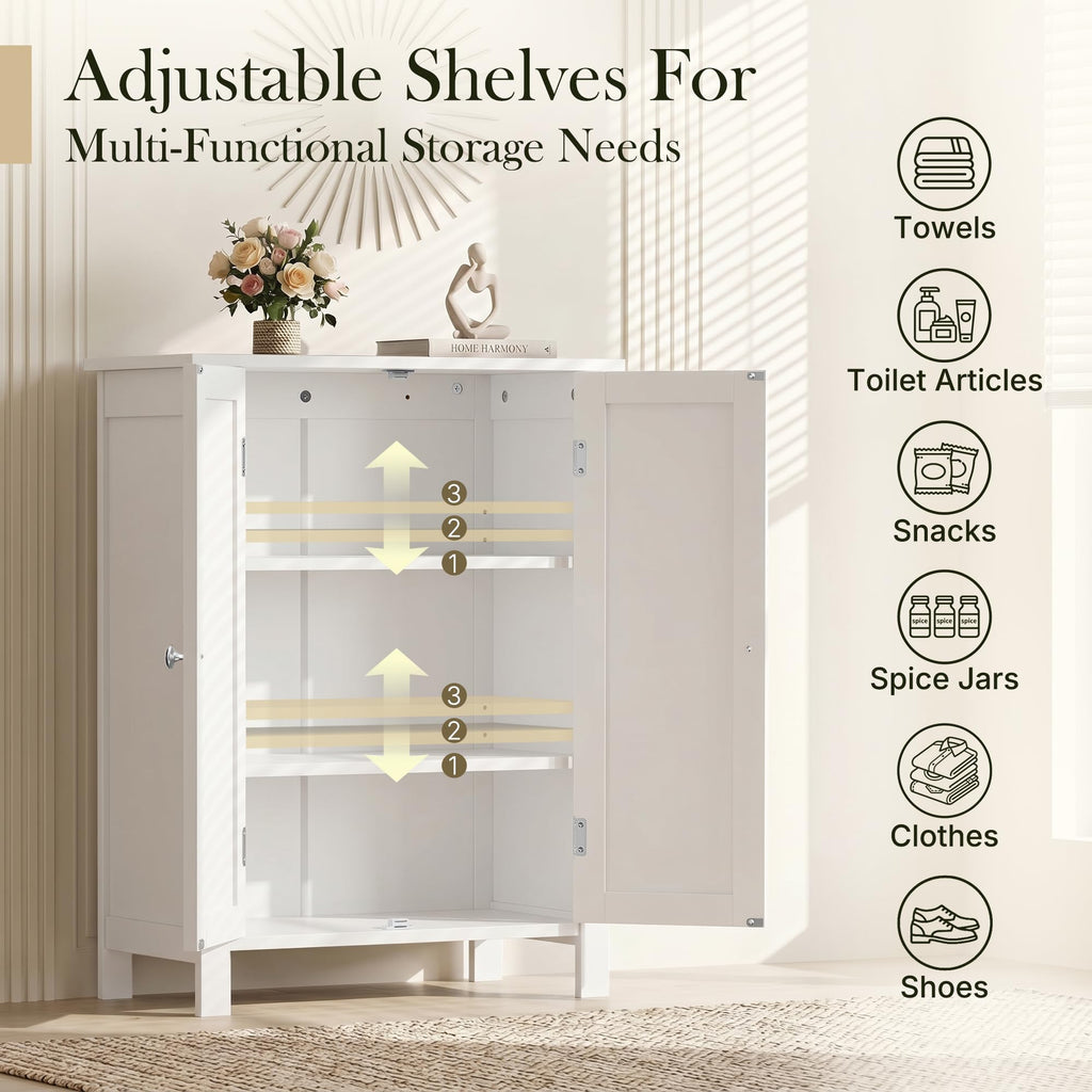 Bathroom Floor Storage Cabinet with Adjustable Shelf and Double Door C38084