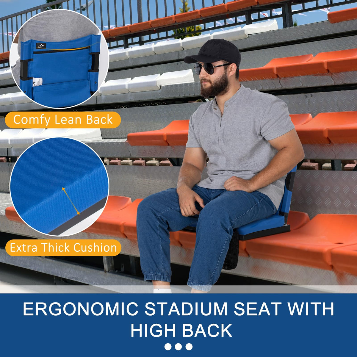 2 Pack Blue Stadium Seats for Bleachers with Back Support N802