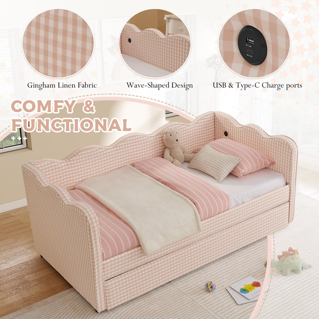 Twin Size Upholstered Daybed with Pop Up Trundle G866601
