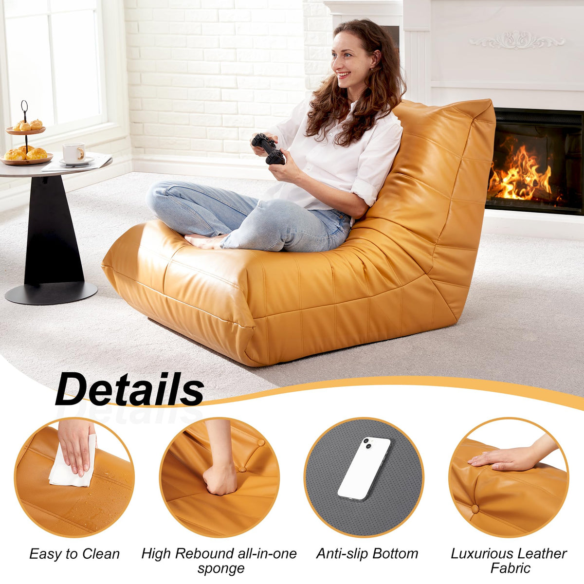 Leather Memory Foam Bean Bag Chair Q9507