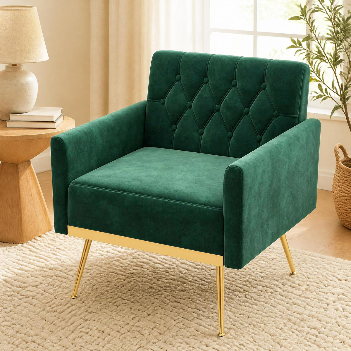 Velvet Accent Chair Set of 2 Emerald Green L58528