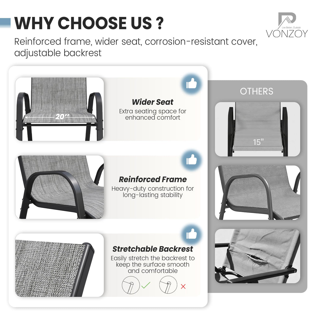 Light Gray Stacking Patio Dining Chairs Set of 8 A871329