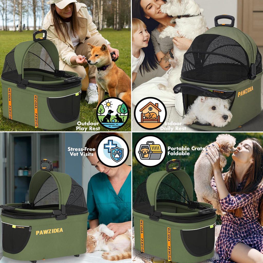Foldable Pet Stroller with Detachable Carrier R189