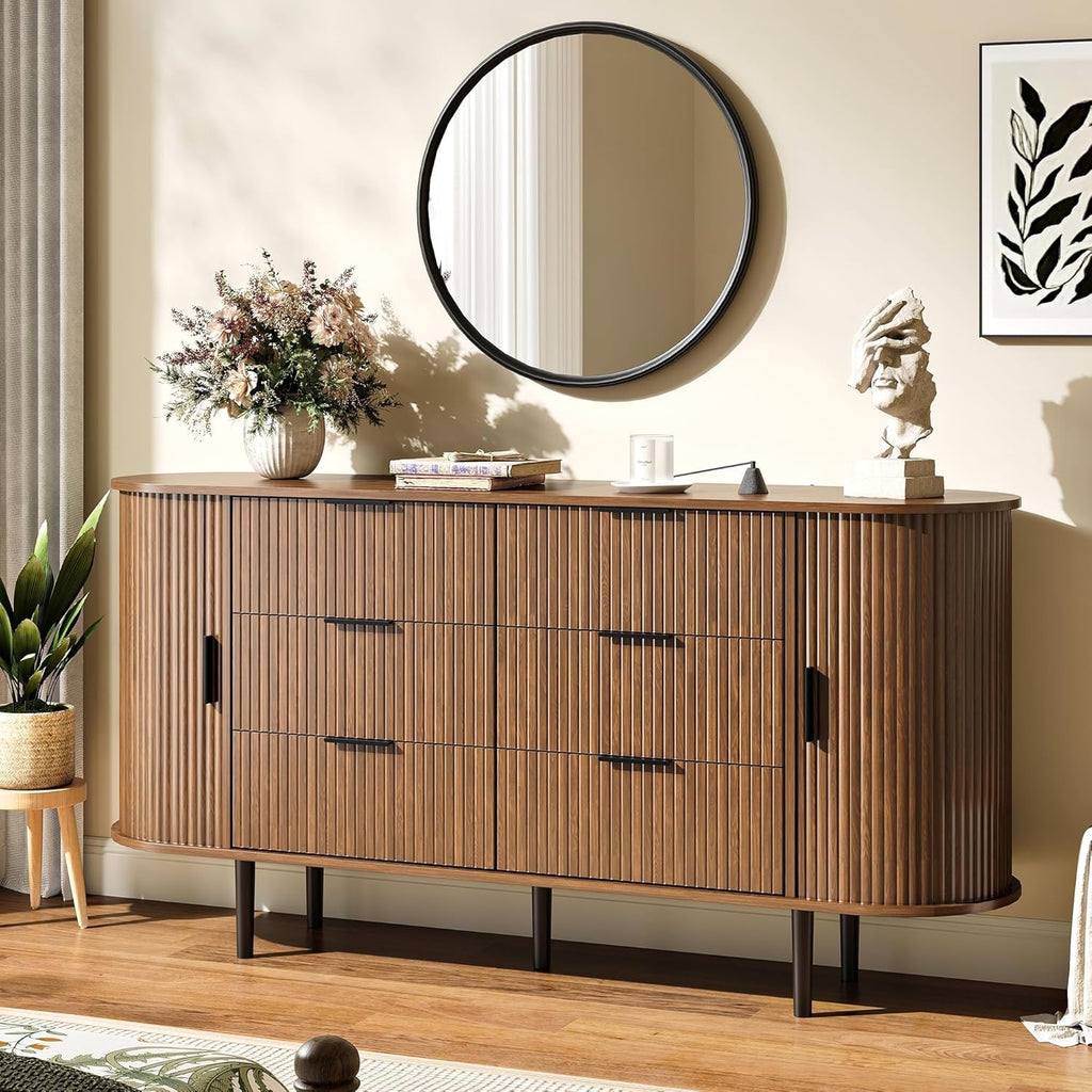 Brown 6 Drawer Wood Dresser H893