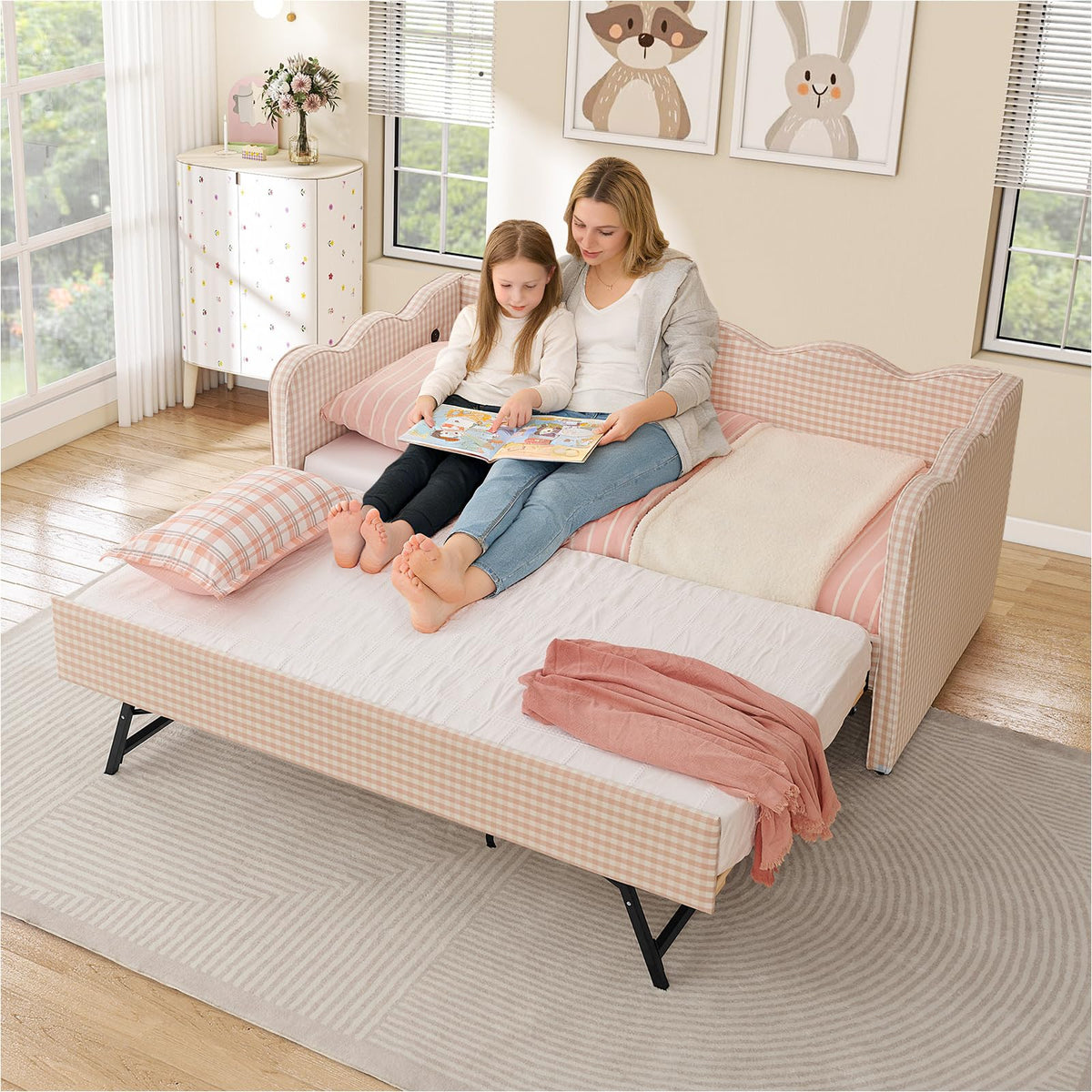 Twin Size Upholstered Daybed with Pop Up Trundle G866601