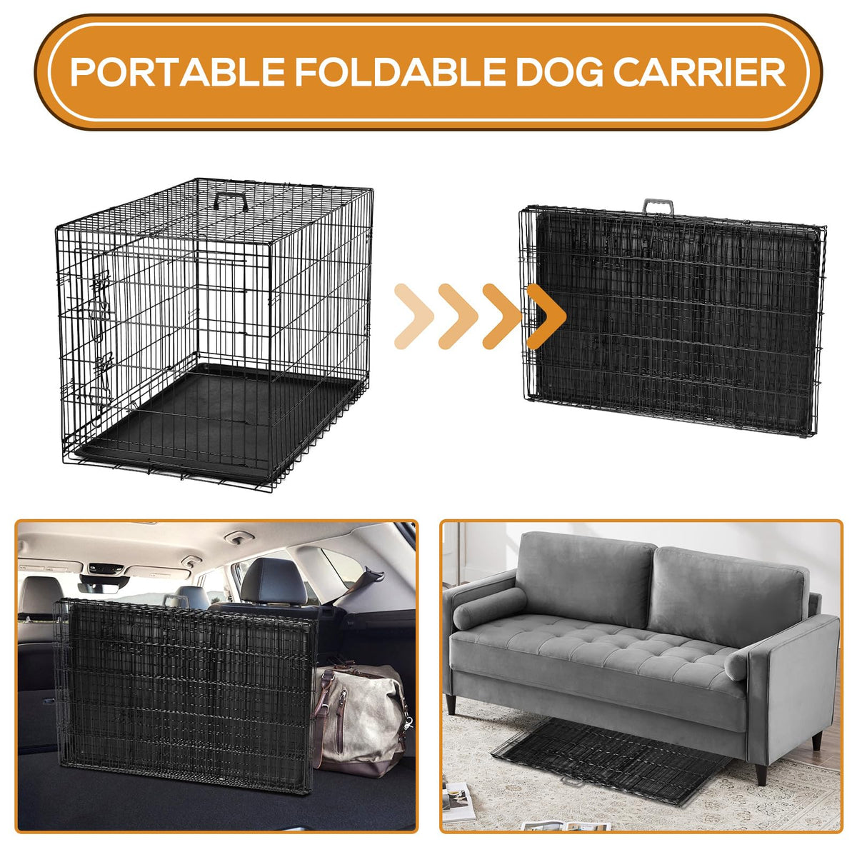 48 Inch Extra Large Folding Dog Crate with Divider Panel D909317