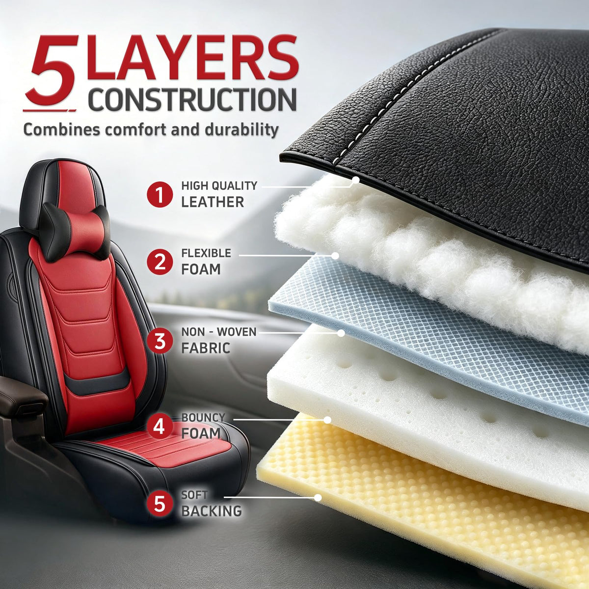 Black Red Seat Covers Full Set C226