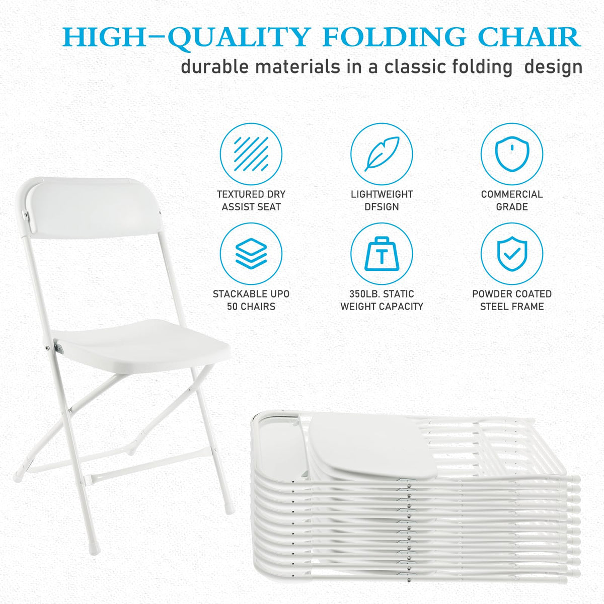 10 Pack White Plastic Folding Chairs J999
