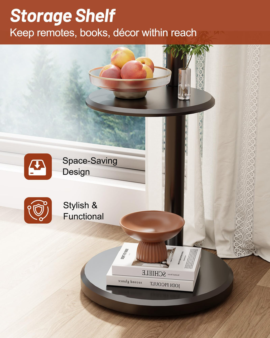 Rolling TV Stand with Shelf and Hidden Wheels C983841