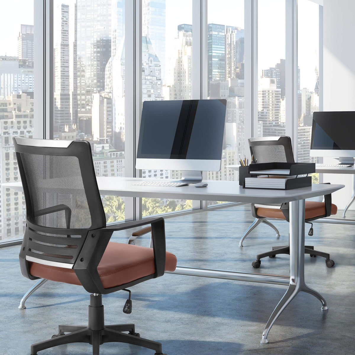 Brown Mesh Swivel Office Desk Chair K4938