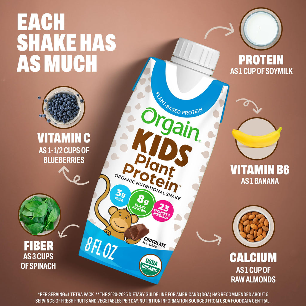Organic Vegan Kids Protein Shakes Chocolate 8 Fl Oz 12 Pack N969