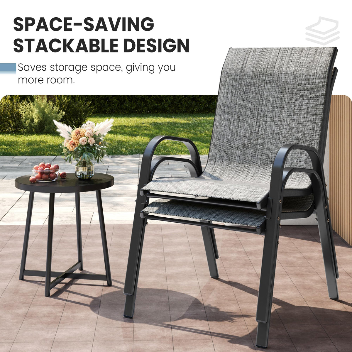 Light Gray Stacking Patio Dining Chairs Set of 8 A871329