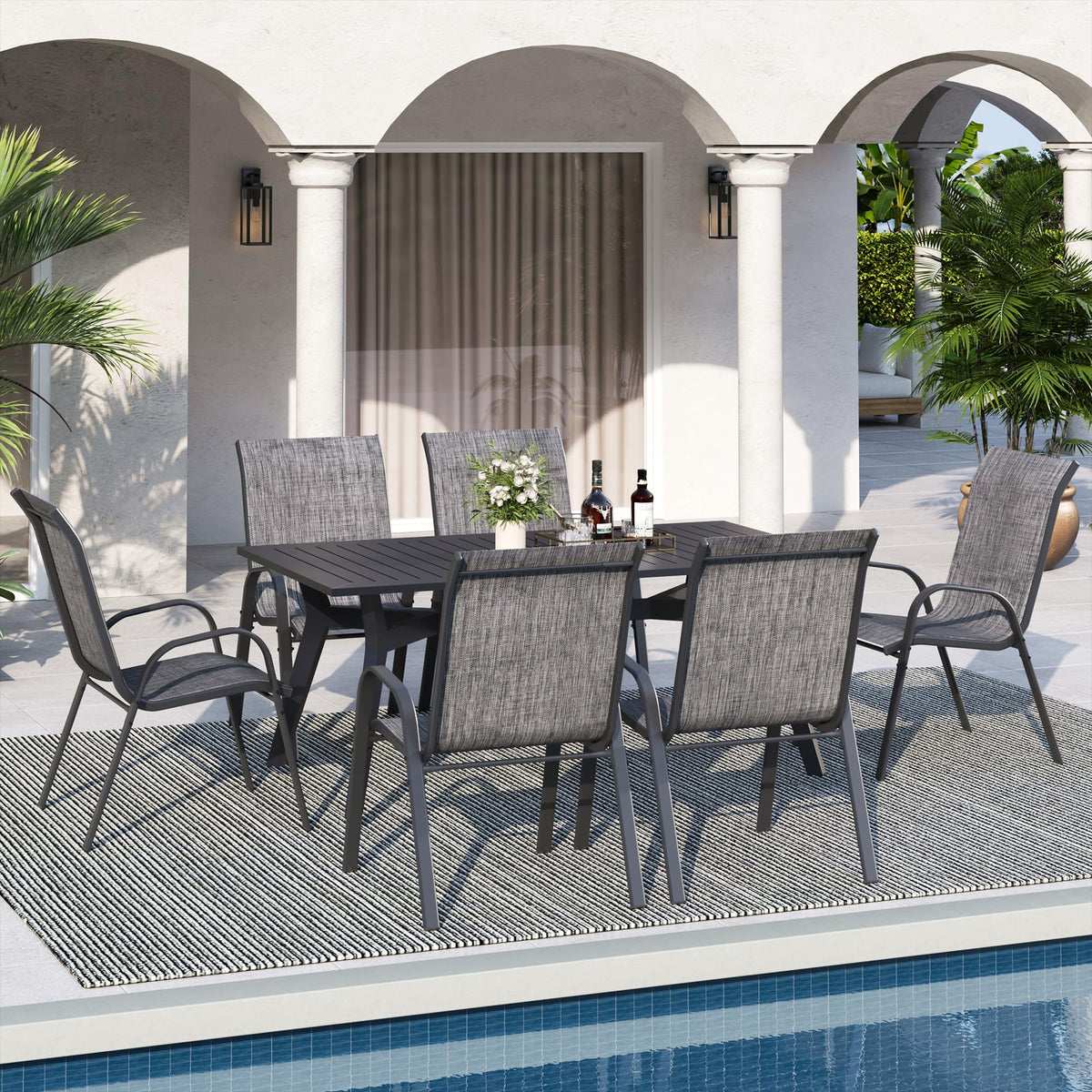 Light Gray Stacking Patio Dining Chairs Set of 8 A871329