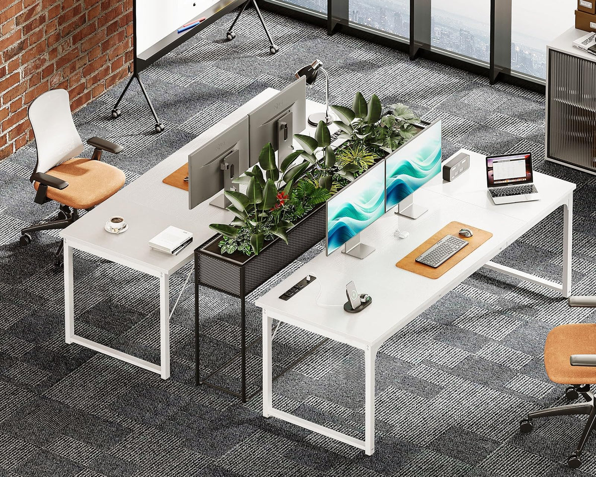 71 Inch White Computer Desk with USB Ports C90515