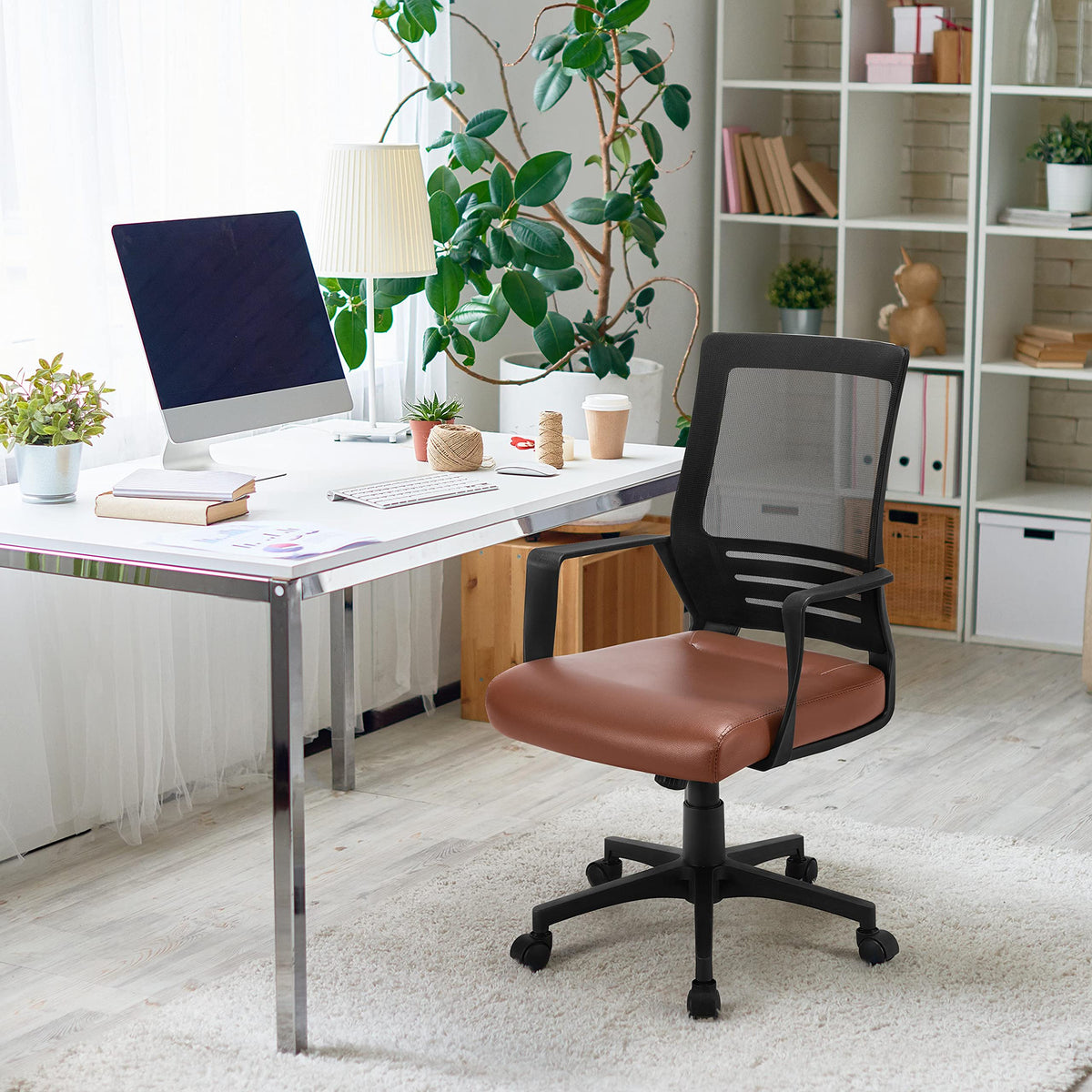 Brown Mesh Swivel Office Desk Chair K4938