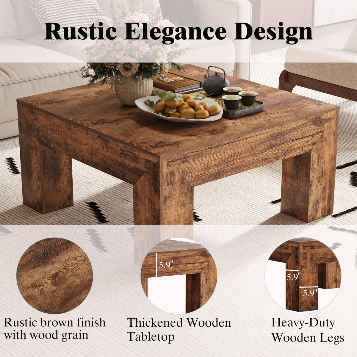 35" Wooden Square Coffee Table W848